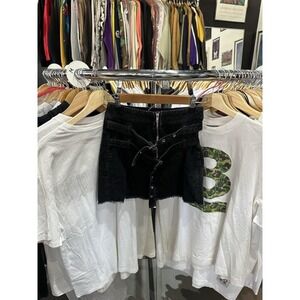 Vintage Y2K Black Corduroy Double Belted Mini Skirt Size Small